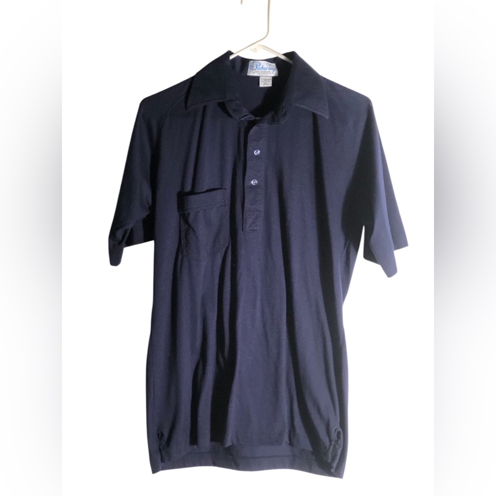 Vintage Pickering men’s navy blue one pocket polo shirt Sz Medium
